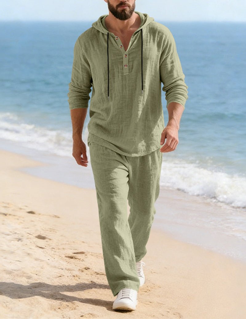 Men's Hooded Lounge Set With Henley Top And Relaxed