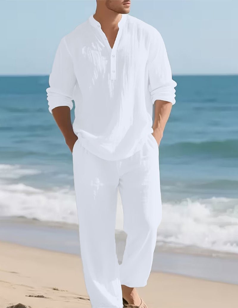 Men's Linen Henley Set With Relaxed Trousers