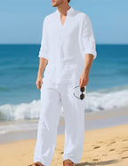 Men's Linen Henley Set With Relaxed Trousers