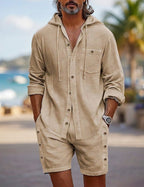 Men's Hooded Shirt and Relaxed Shorts Outfit Set