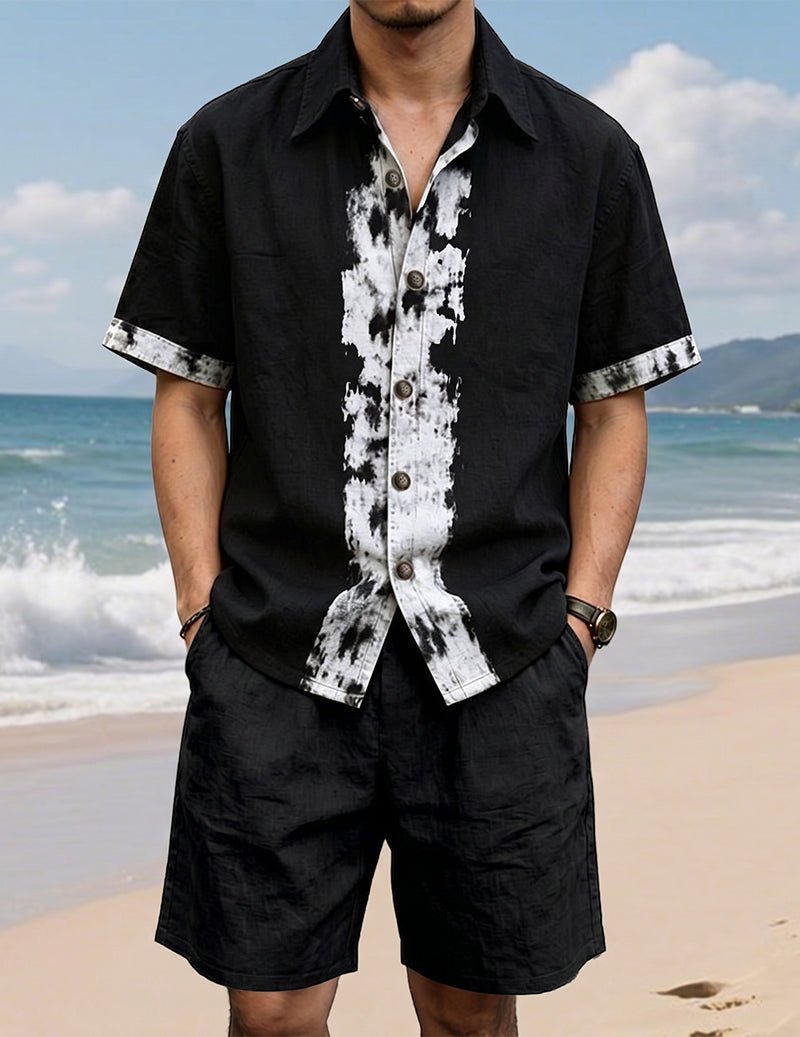 Men's Printed Linen Shirt and Shorts Outfit Set