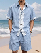 Men's Printed Linen Shirt and Shorts Outfit Set