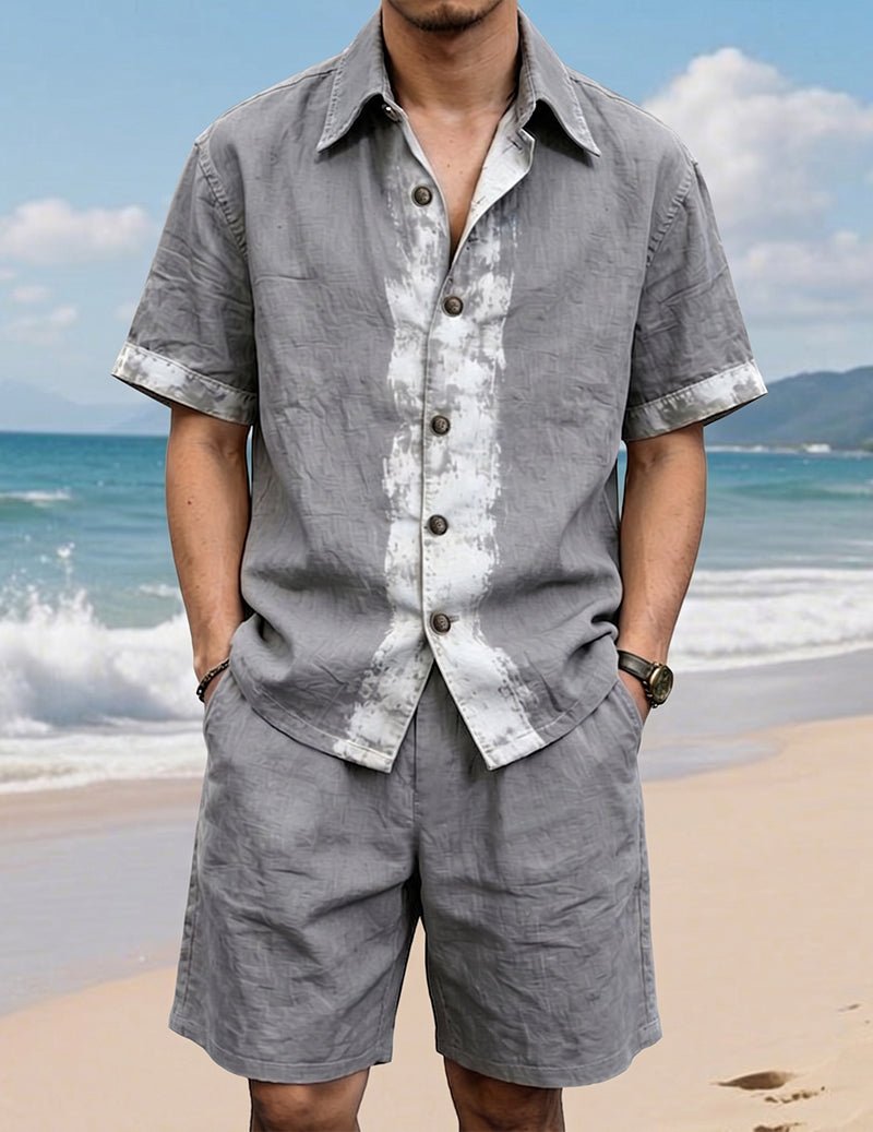 Men's Printed Linen Shirt and Shorts Outfit Set