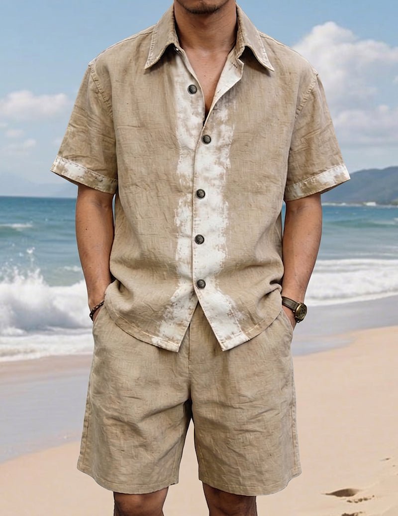 Men's Printed Linen Shirt and Shorts Outfit Set