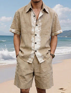 Men's Printed Linen Shirt and Shorts Outfit Set