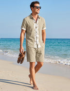 Men's Printed Linen Shirt and Shorts Outfit Set