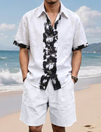 Men's Printed Linen Shirt and Shorts Outfit Set
