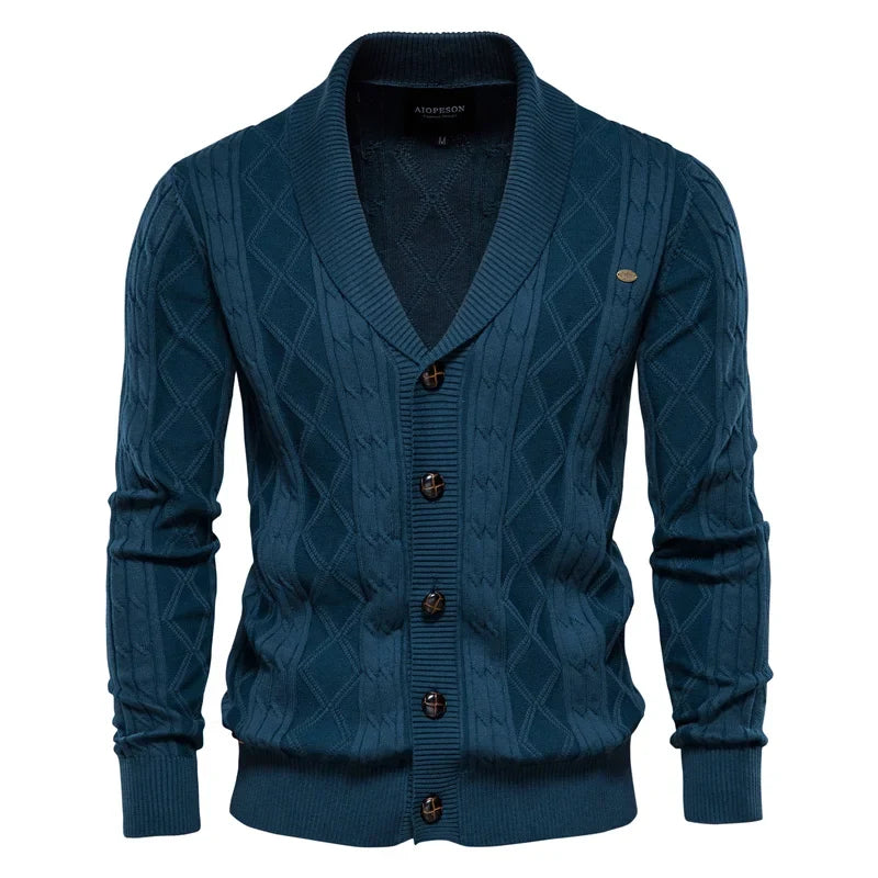 Men's Shawl Collar Cable Knit Button Cardigan