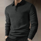 Men's Long Sleeve Polo Shirt Textured Knit Smart Casual