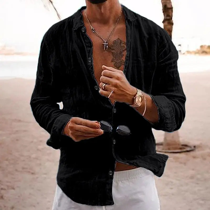Men's Long Sleeve Linen Summer Casual Beach Shirt