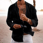 Men's Long Sleeve Linen Summer Casual Beach Shirt