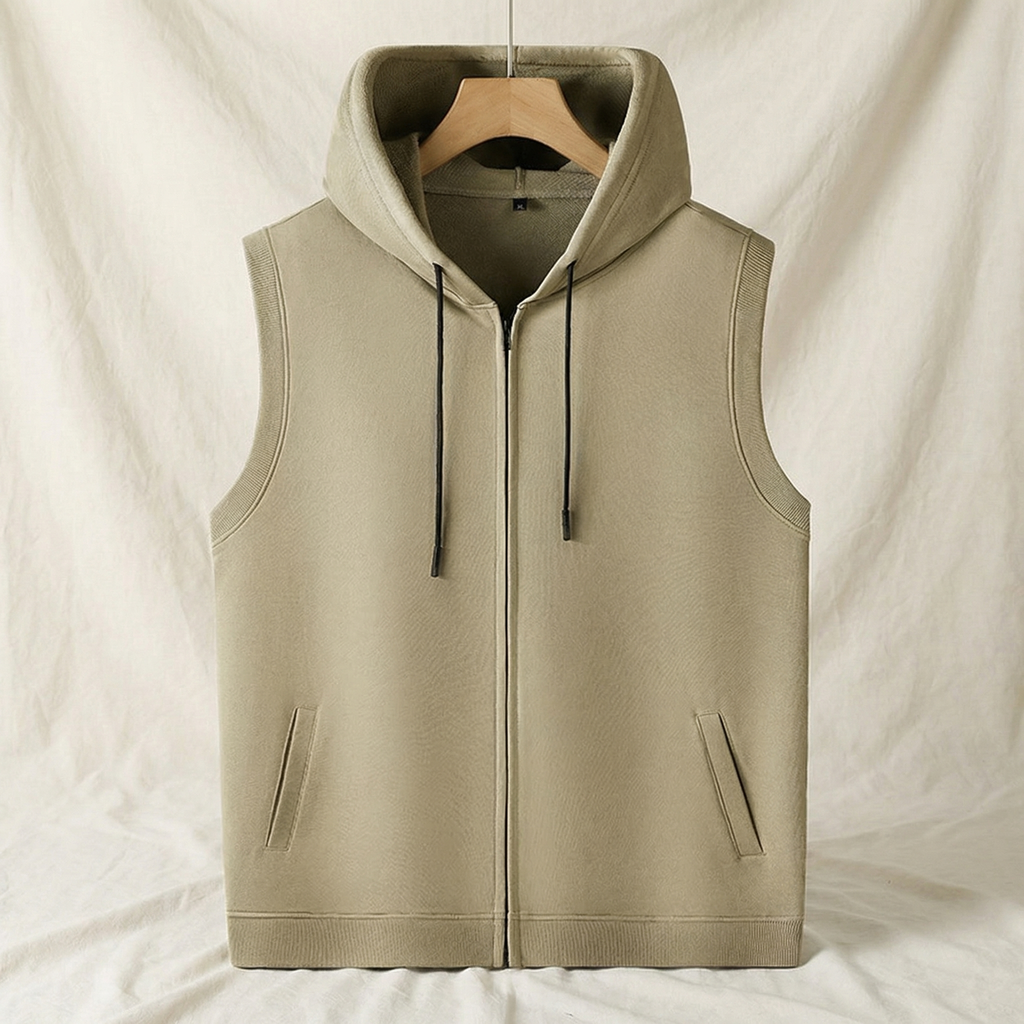 Men's Sleeveless Zip Up Gym Training Hoodie Vest