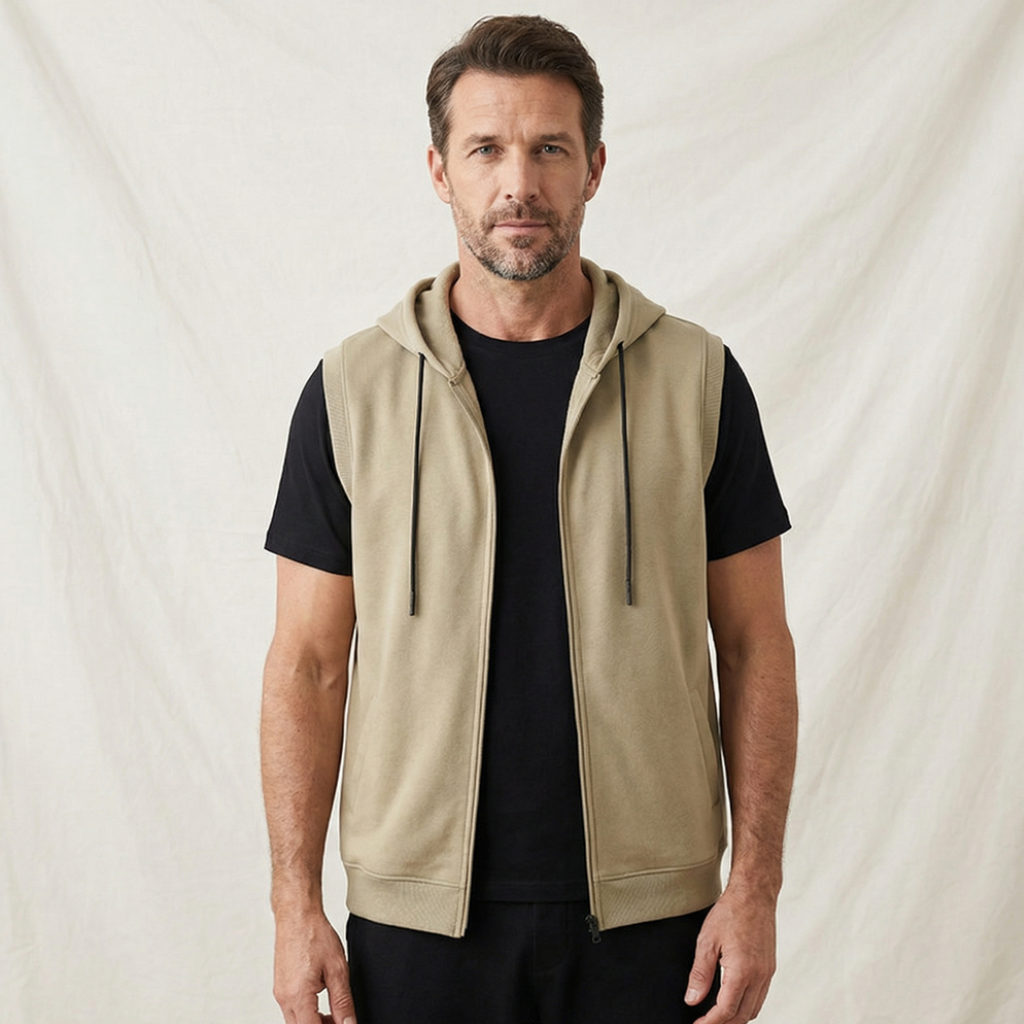 Men's Sleeveless Zip Up Gym Training Hoodie Vest
