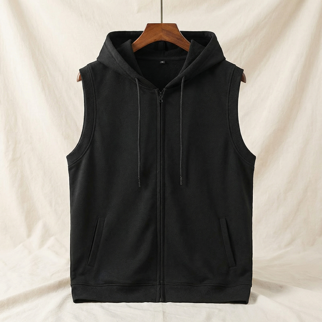Men's Sleeveless Zip Up Gym Training Hoodie Vest