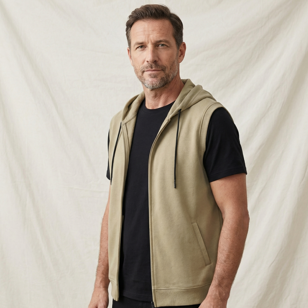 Men's Sleeveless Zip Up Gym Training Hoodie Vest