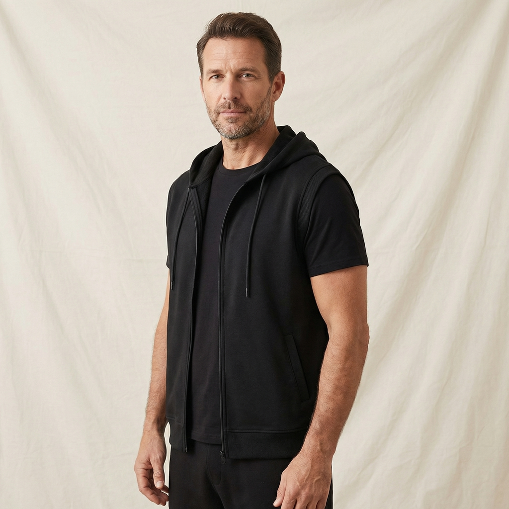 Men's Sleeveless Zip Up Gym Training Hoodie Vest