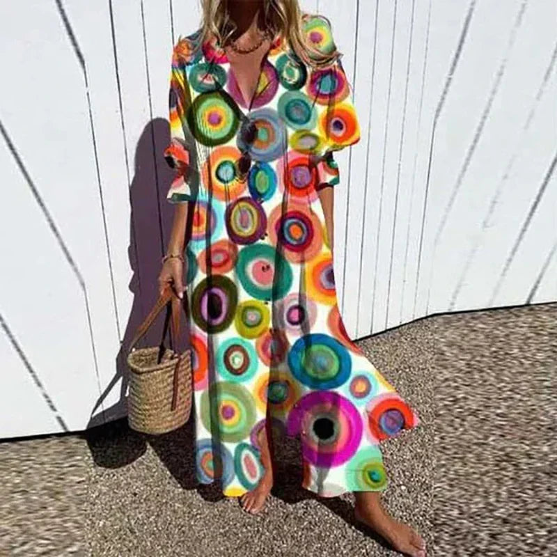 Women's Boho Floral Long Sleeve Maxi Dress