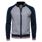 Men's Two Tone Zip Cardigan Ribbed Stand Collar Jacket