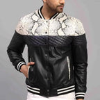 Men's Slim Fit Stand Collar Leather Bomber Jacket Breathable