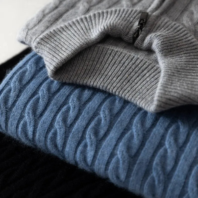 Men's Australian Merino Wool Zip Neck Sweater