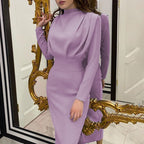 Women's Maxi Dress Sculpted Bodycon High Neck Long