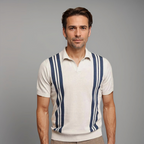 Men's Knitted Stripe Polo Smart Casual Tailored Summer Shirt