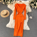Women's Ribbed Knit Bodycon Maxi Dress – Long