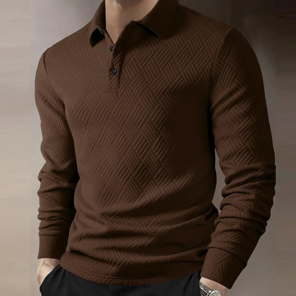 Men's Long Sleeve Polo Shirt Textured Knit Smart Casual