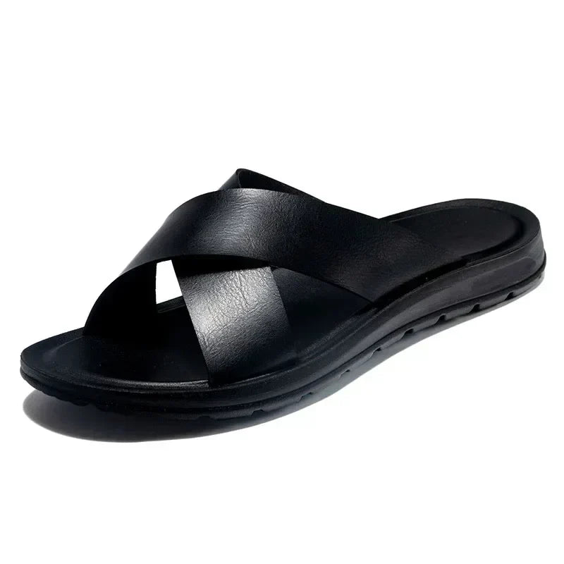 Men's Leather Slip On Sandals Italian Style Premium Comfortable