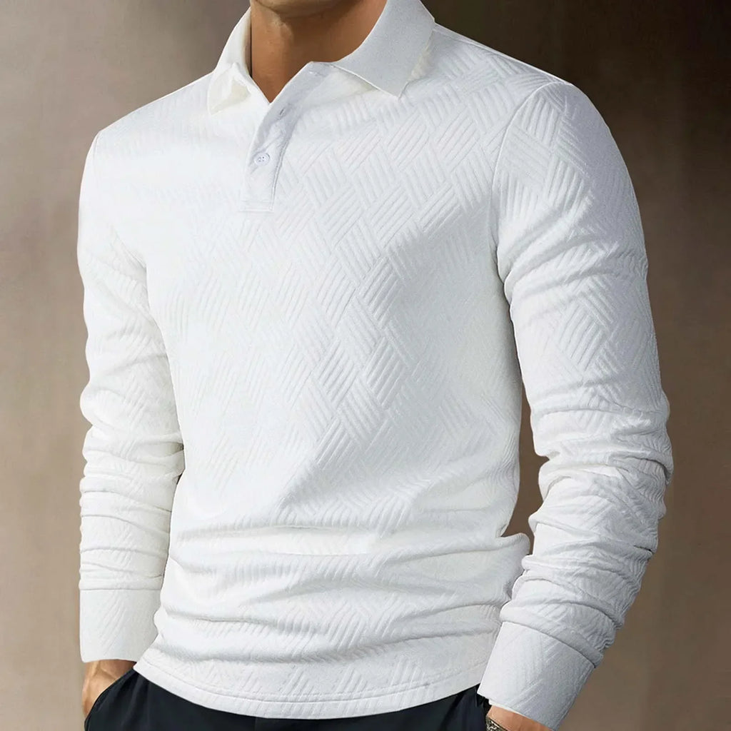 Men's Long Sleeve Polo Shirt Textured Knit Smart Casual