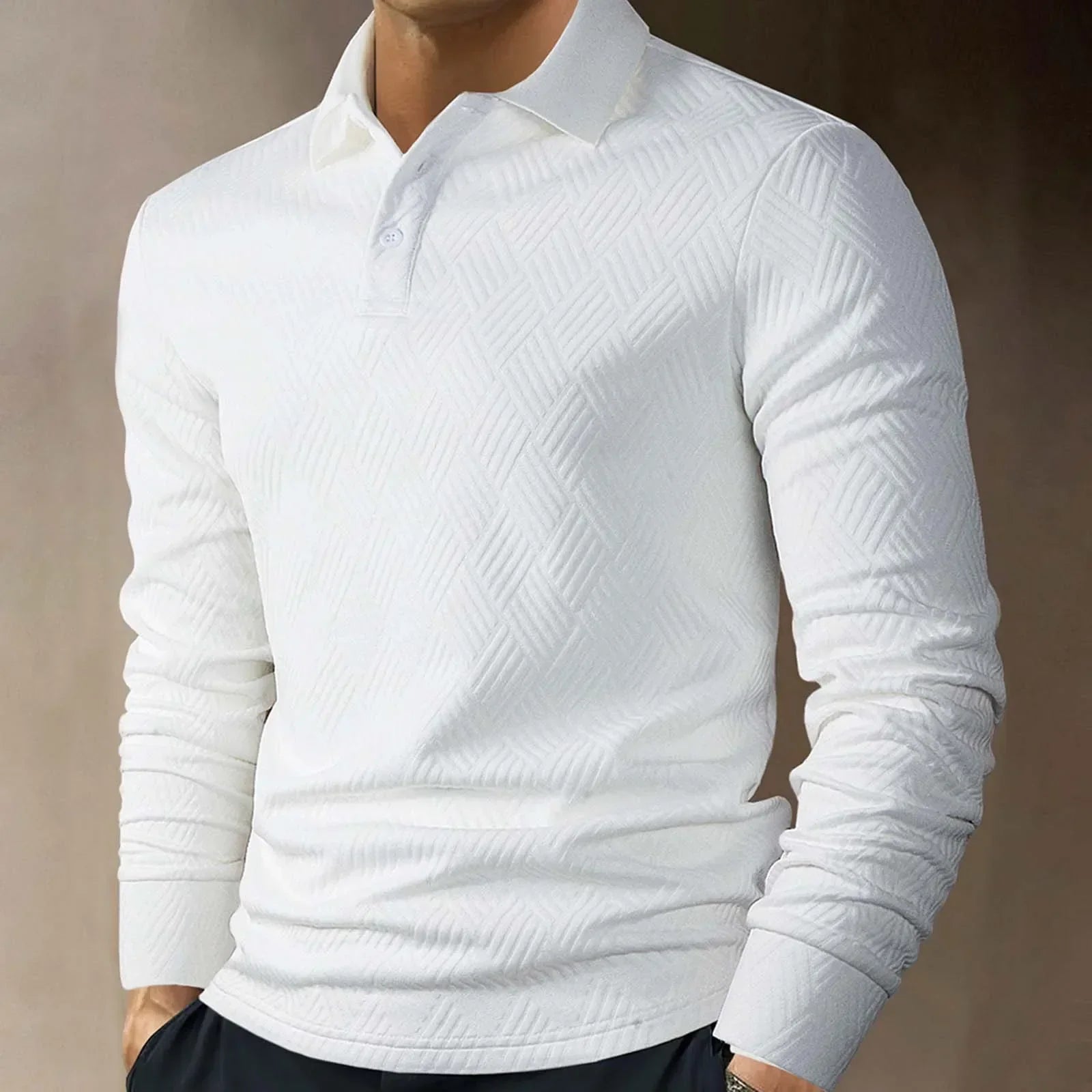Men's Long Sleeve Polo Shirt Textured Knit Smart Casual