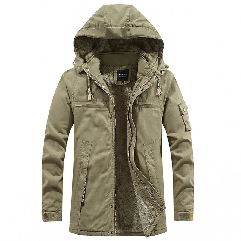 Men's Wind-Resistant Everyday Parka With Fleece Lining - Khaki