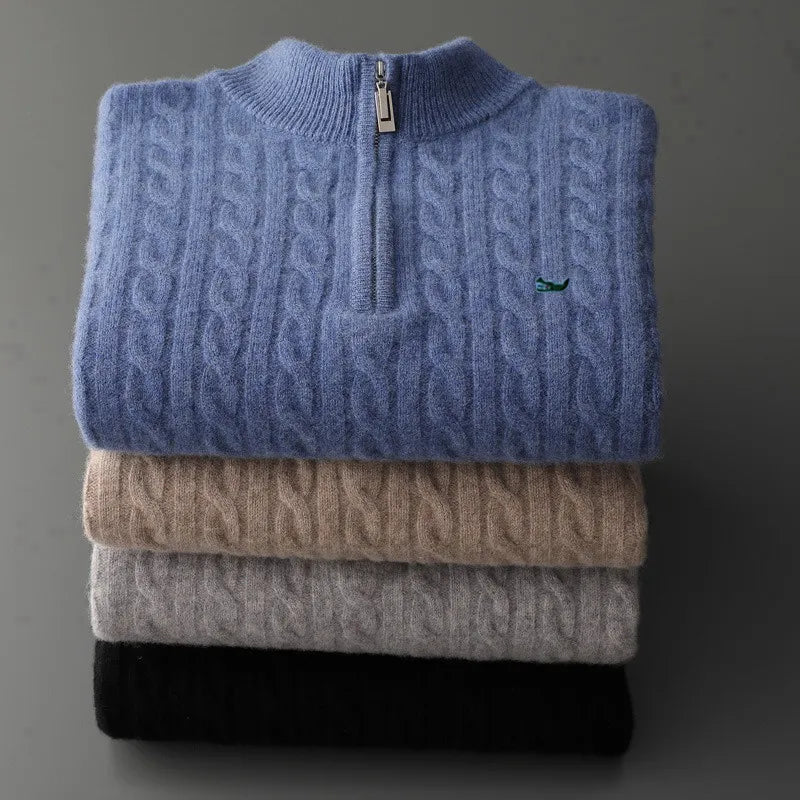 Men's Australian Merino Wool Zip Neck Sweater