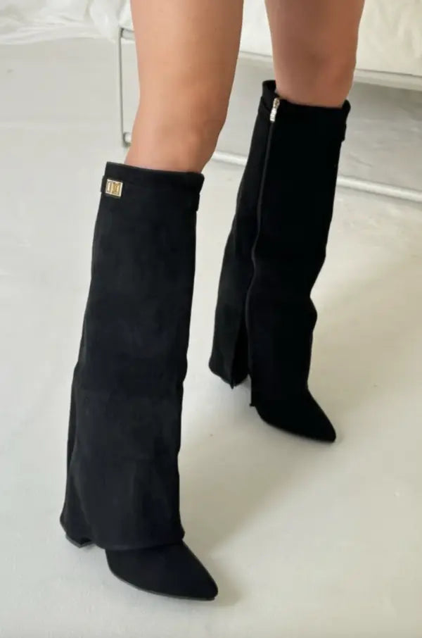Women's Sleek Tall Leather Boots with Elegant Heel