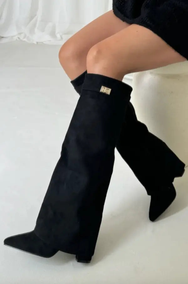 Women's Sleek Tall Leather Boots with Elegant Heel