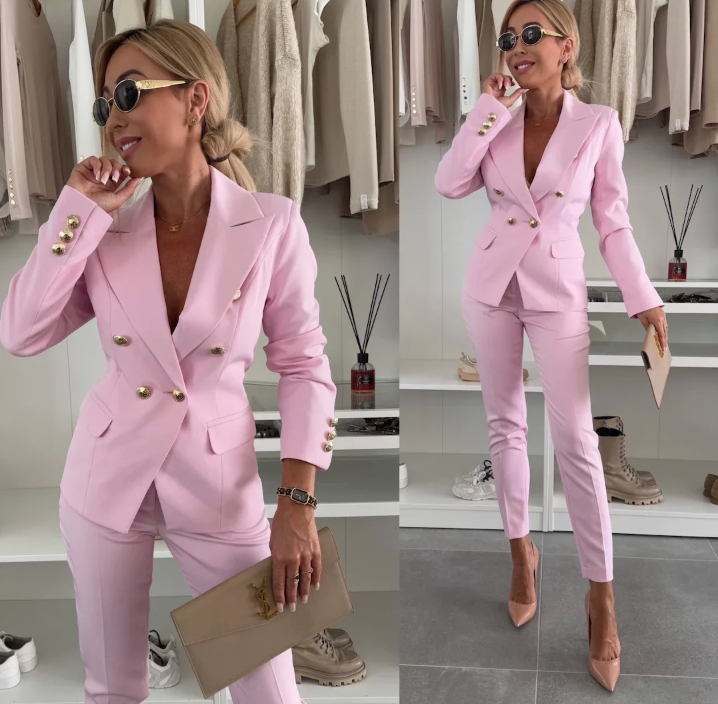 Women's Tailored Double Breasted Blazer and Slim Trouser