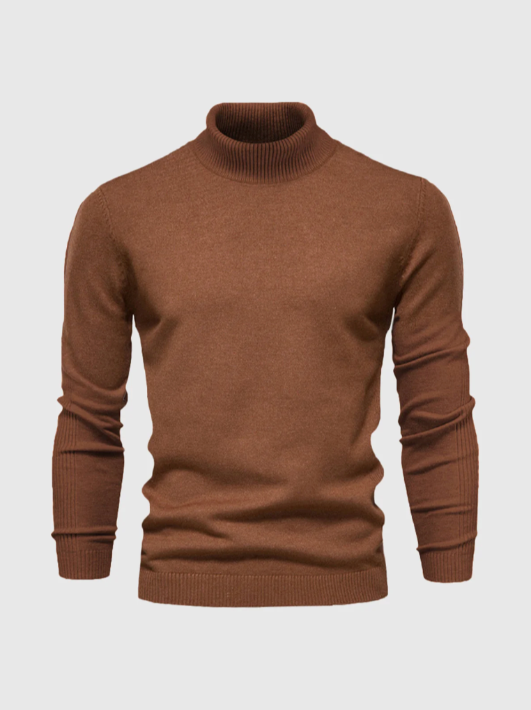 Men's Minimalist Fine Knit Turtleneck - Brown