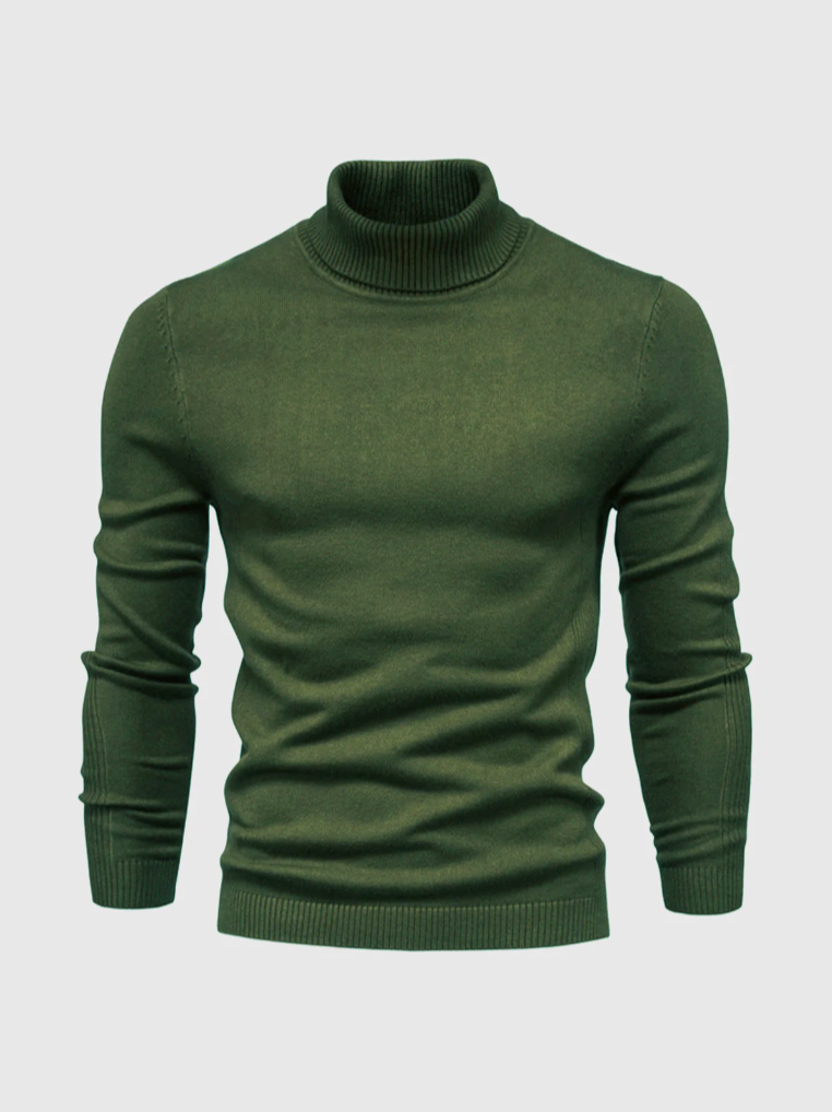 Men's Minimalist Fine Knit Turtleneck - Dark Green
