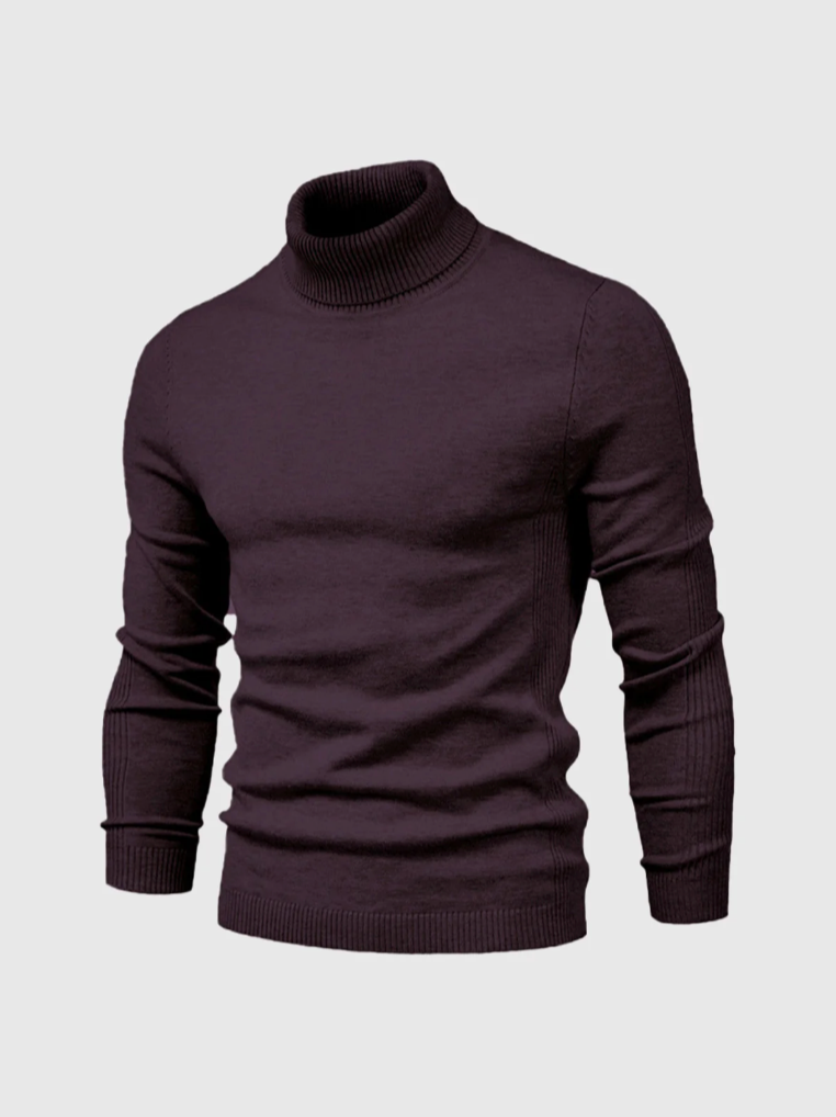 Men's Minimalist Fine Knit Turtleneck - Wine Red