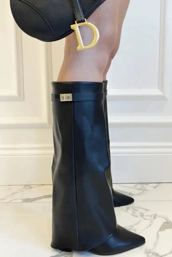 Women's Sleek Tall Leather Boots with Elegant Heel