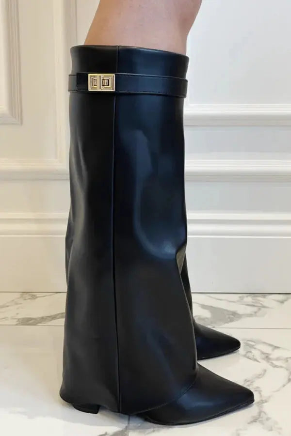 Women's Sleek Tall Leather Boots with Elegant Heel – Black Leather