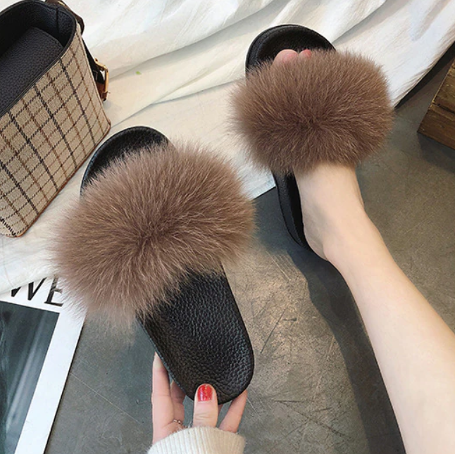 Women's Fluffy Faux Fur Slippers Soft Plush Slide