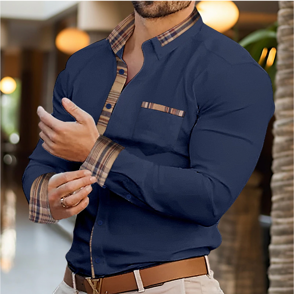 Men's Slim Fit Long Sleeve Contrast Trim Casual Shirt