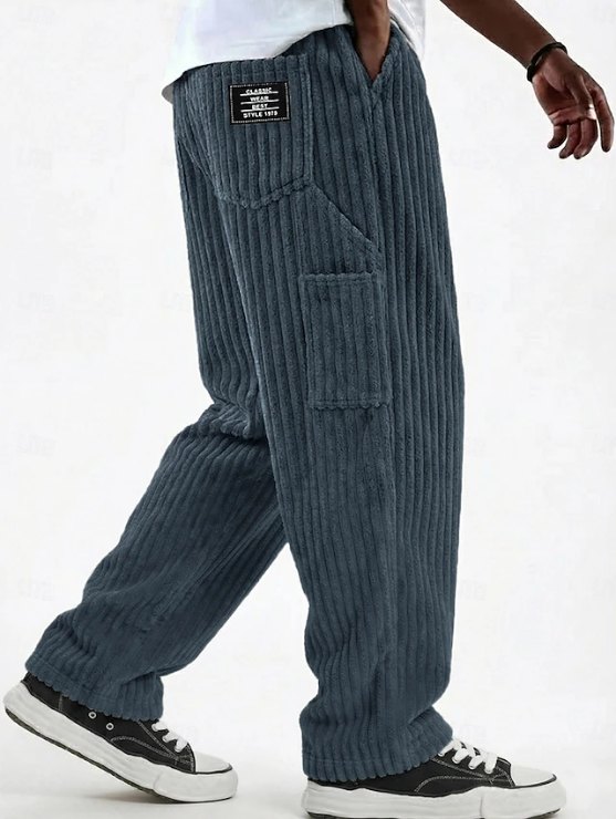 Men's Classic Soft Corduroy Pants - Navy Blue Pocket