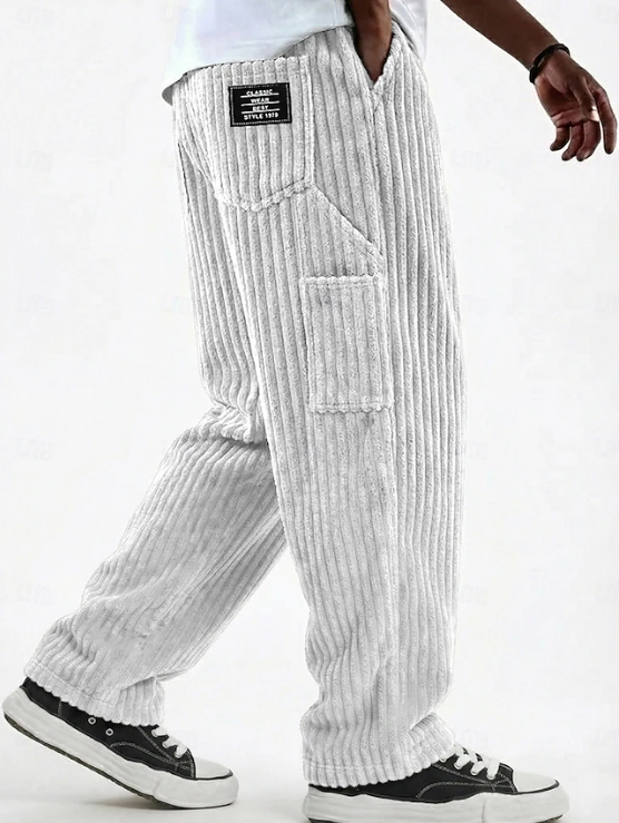 Men's Classic Soft Corduroy Pants - White Pocket