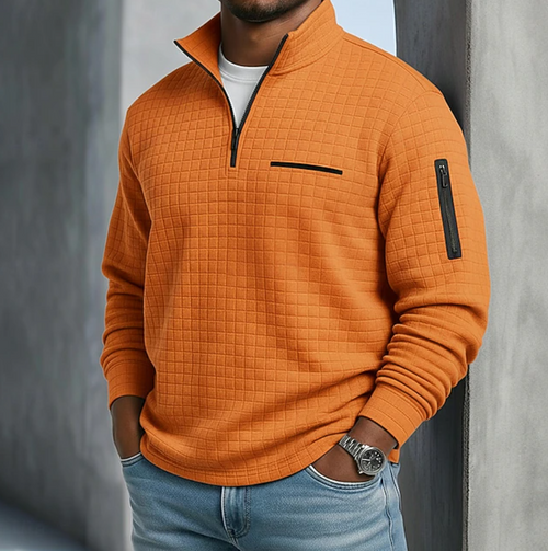 Men's Breathable Textured Waffle Sweater - Orange