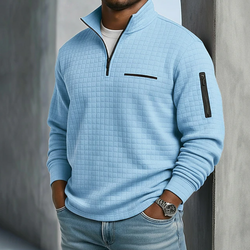 Men's Breathable Textured Waffle Sweater - Blue