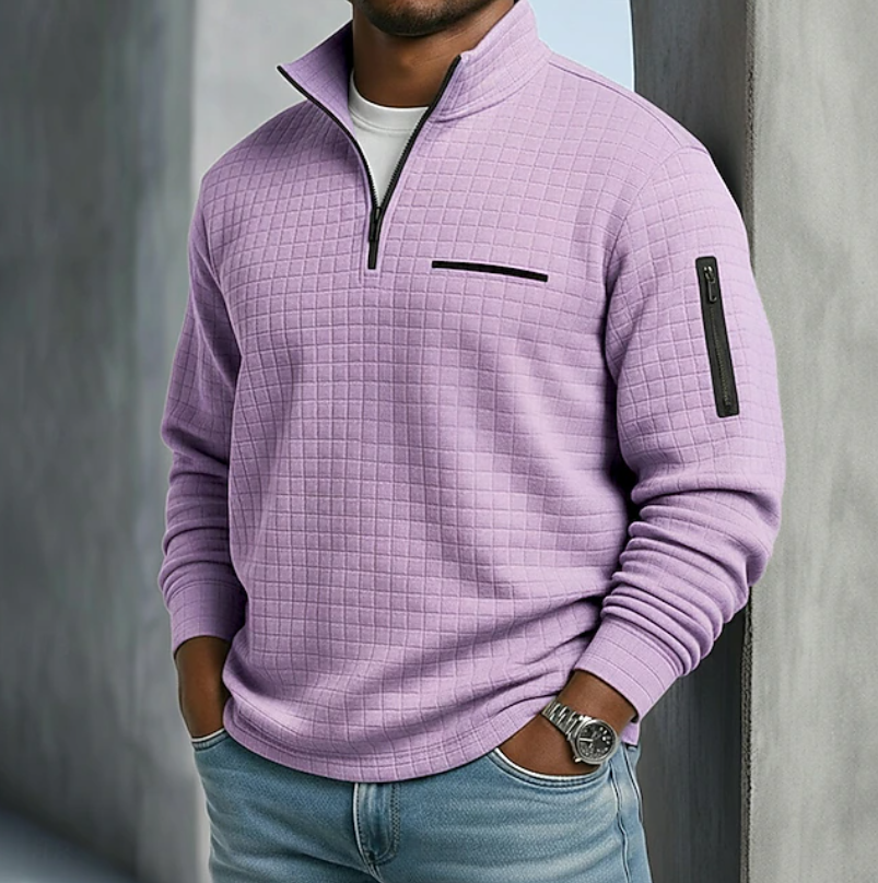 Men's Breathable Textured Waffle Sweater - Purple