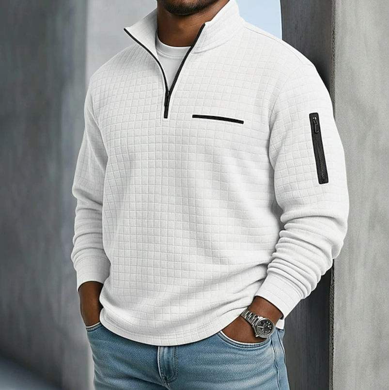 Men's Breathable Textured Waffle Sweater - White