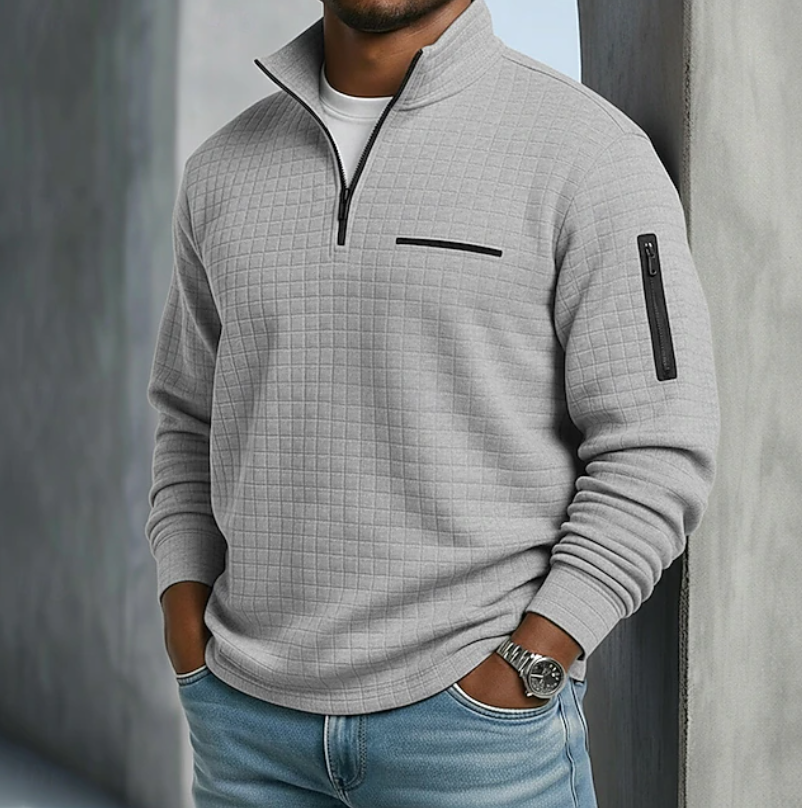 Men's Breathable Textured Waffle Sweater - Gray
